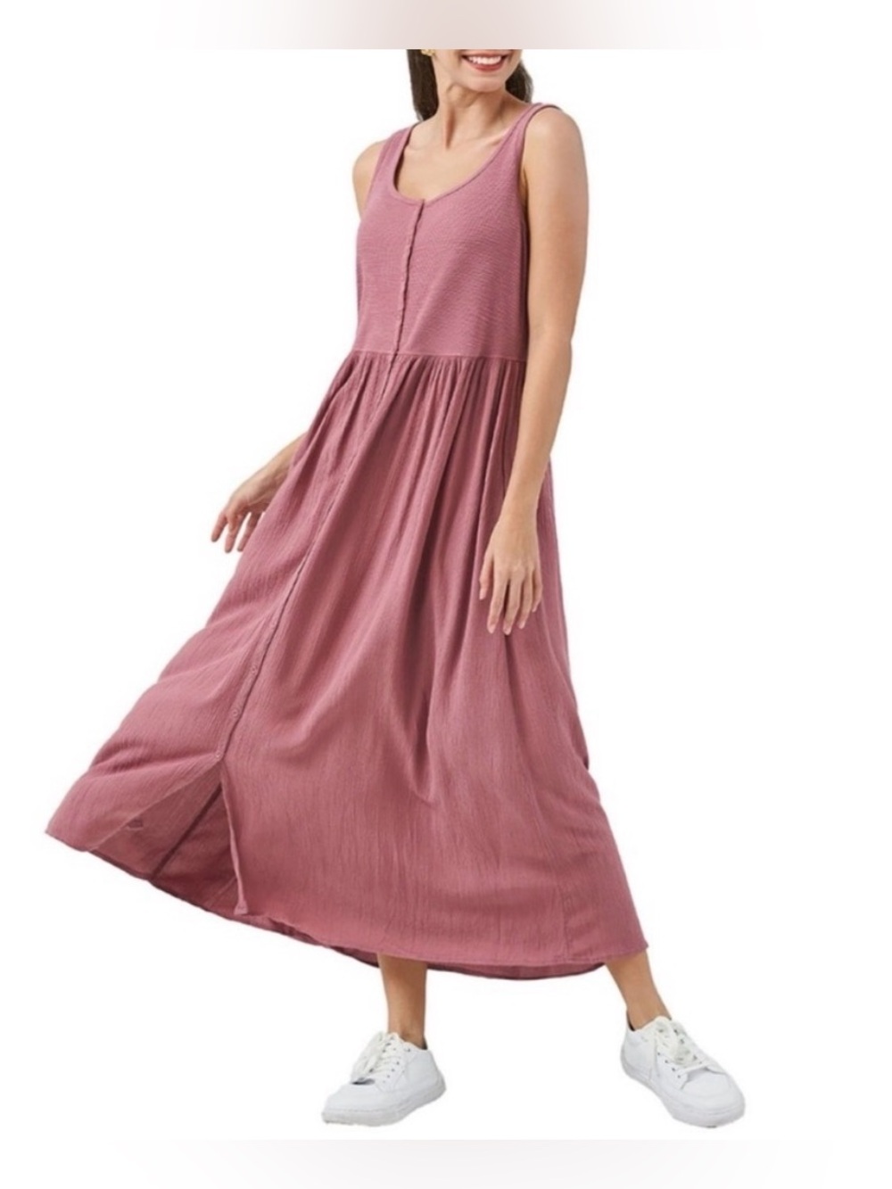 Frye dusty rose sleeveless midi dress with button front empire waist size XS